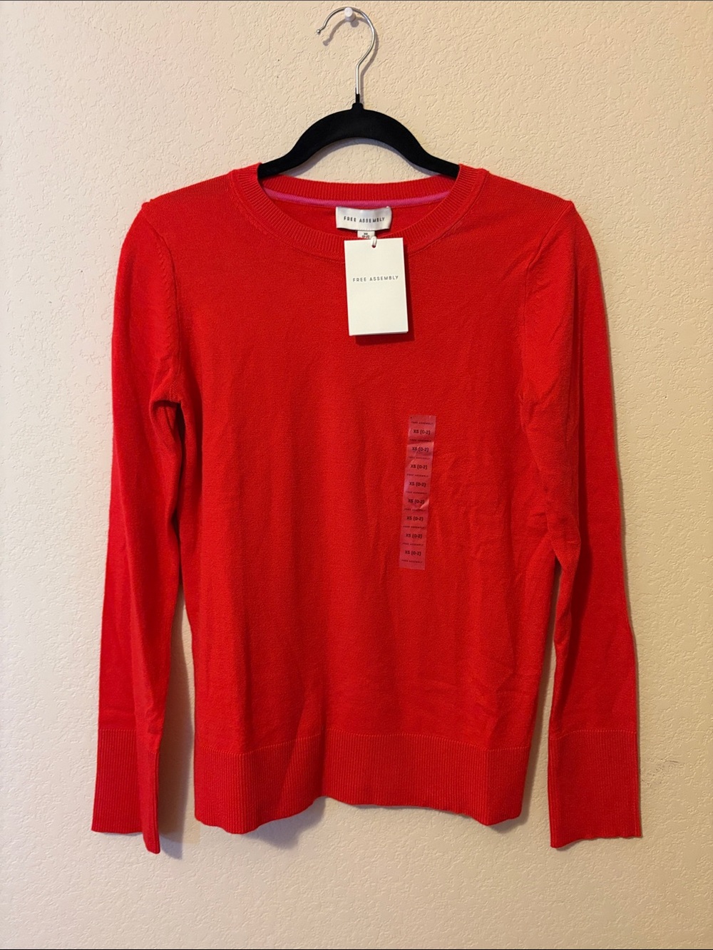 ree Assembly Women's Red Cozy Yarn Crewneck Sweater with Long Sleeves - XS